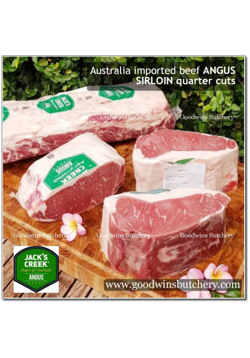 Beef Sirloin / Striploin / Porterhouse / Has Luar Australia BLACK ANGUS STEER (young cattle) Jack's Creek frozen QUARTER ROAST CUTS +/- 1.5kg (price/kg)
